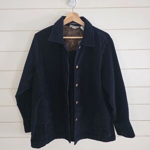 Bill Blass Women's Navy Blue Corduroy Utility Jacket Coat Large